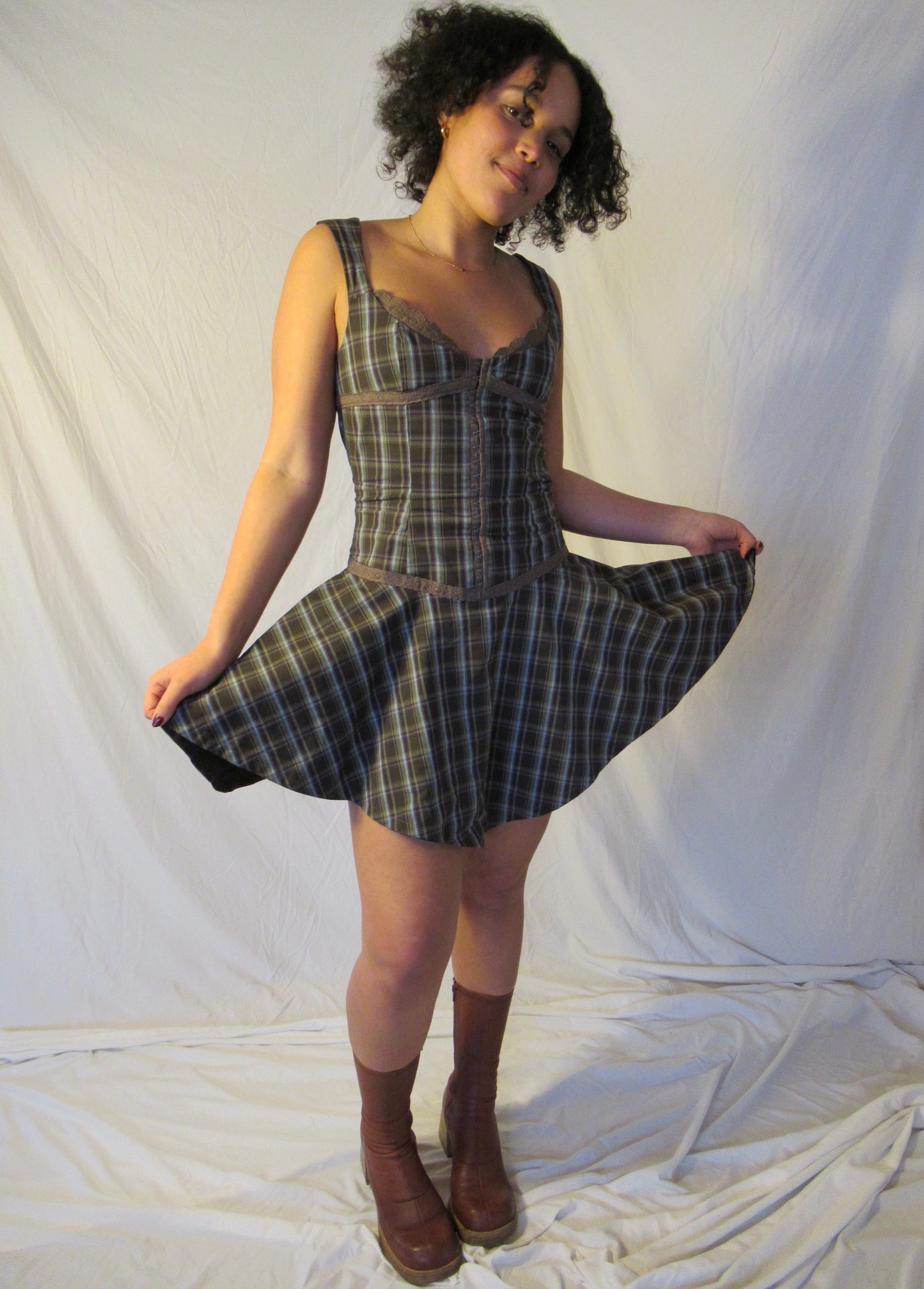 Amelia Dress in Brown Plaid